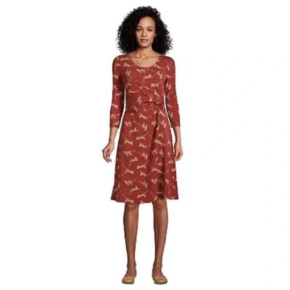 Share Lands’ End Women’s Safari Animal Print Dress Cheetah Pattern Stretch Knit